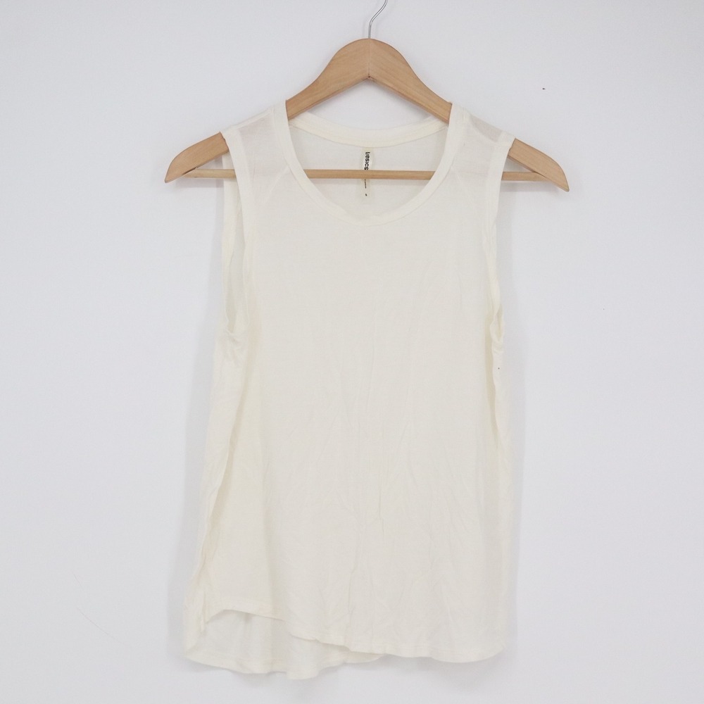 Tresics Womens Ivory Rayon Sleeveless Tank Top Crew Neck High-Low